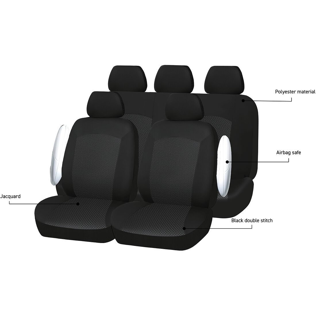 SCA Jacquard Seat Cover Pack Black Adjustable Headrests Airbag Compatible 30&06H SAB, , scaau_hi-res