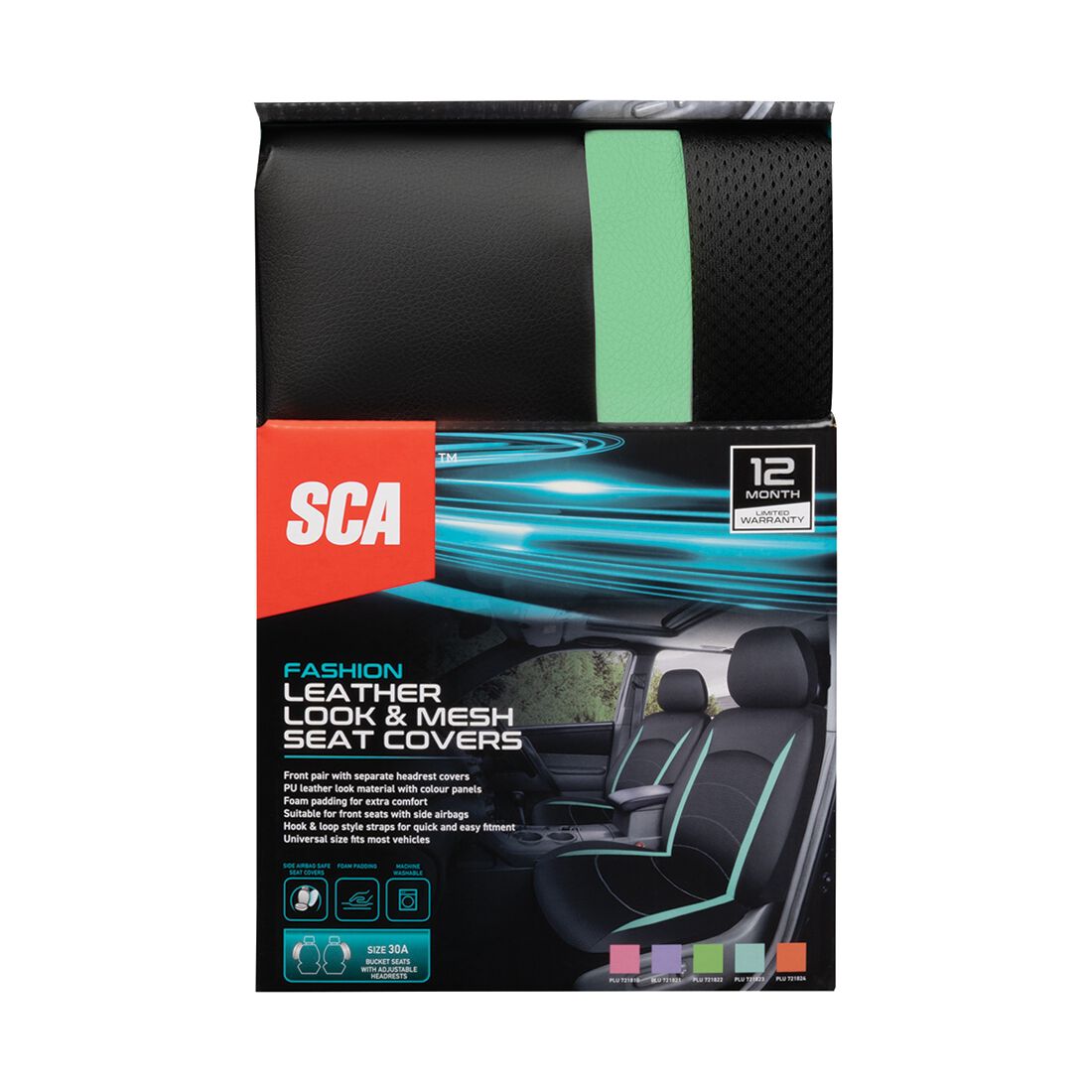 SCA Seat Cover Leather Look and Mesh Size 30A Aqua, , scaau_hi-res