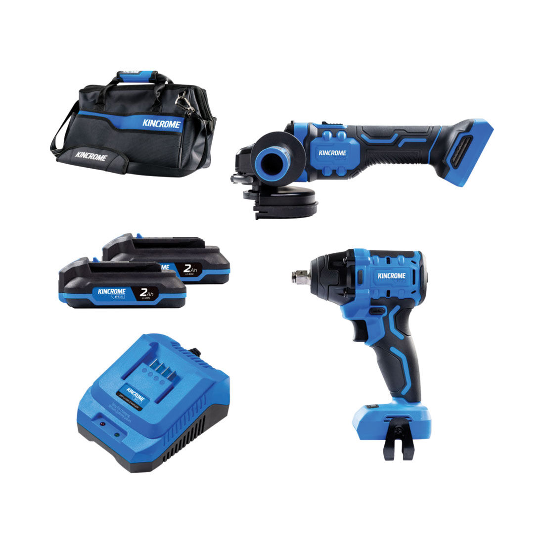 Kincrome PT18 18V 2 Piece Brushless Impact Wrench & Grinder Kit 2.0Ah, , scaau_hi-res
