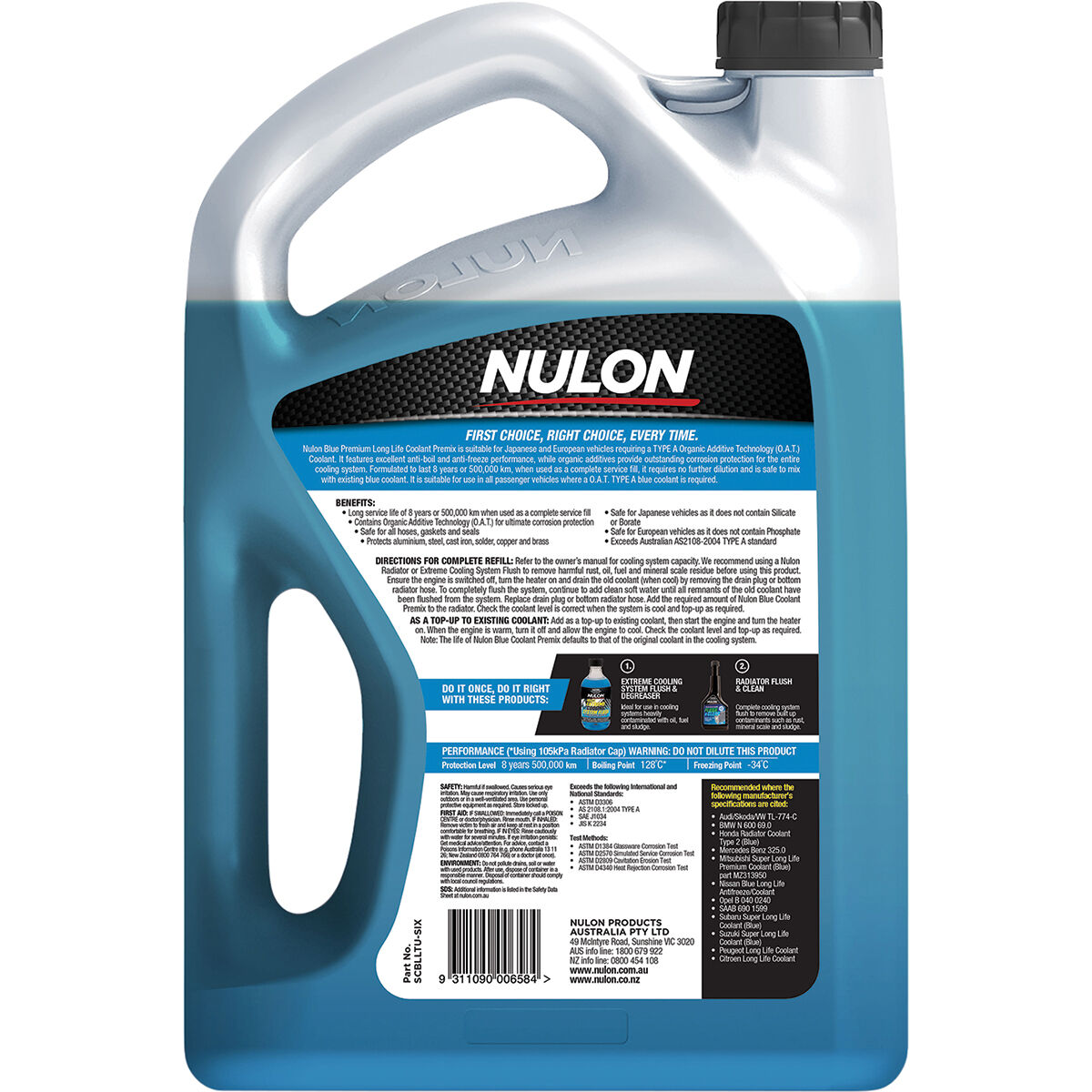 Nulon Blue Anti-Freeze / Anti-Boil Premix Coolant - 6 Litres, , scaau_hi-res