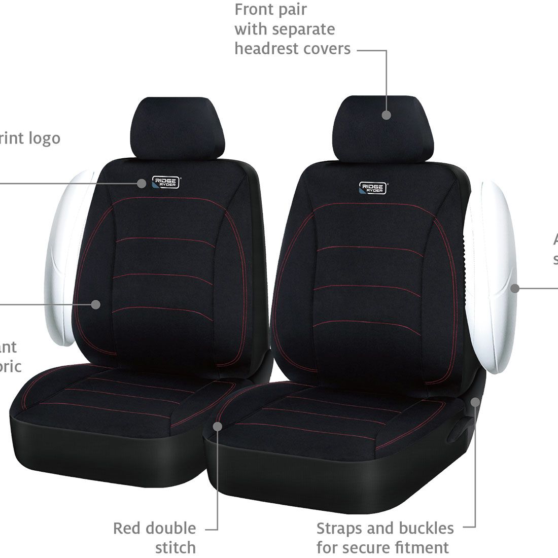 Ridge Ryder Neoprene Seat Covers Black/Red 30SAB, , scaau_hi-res
