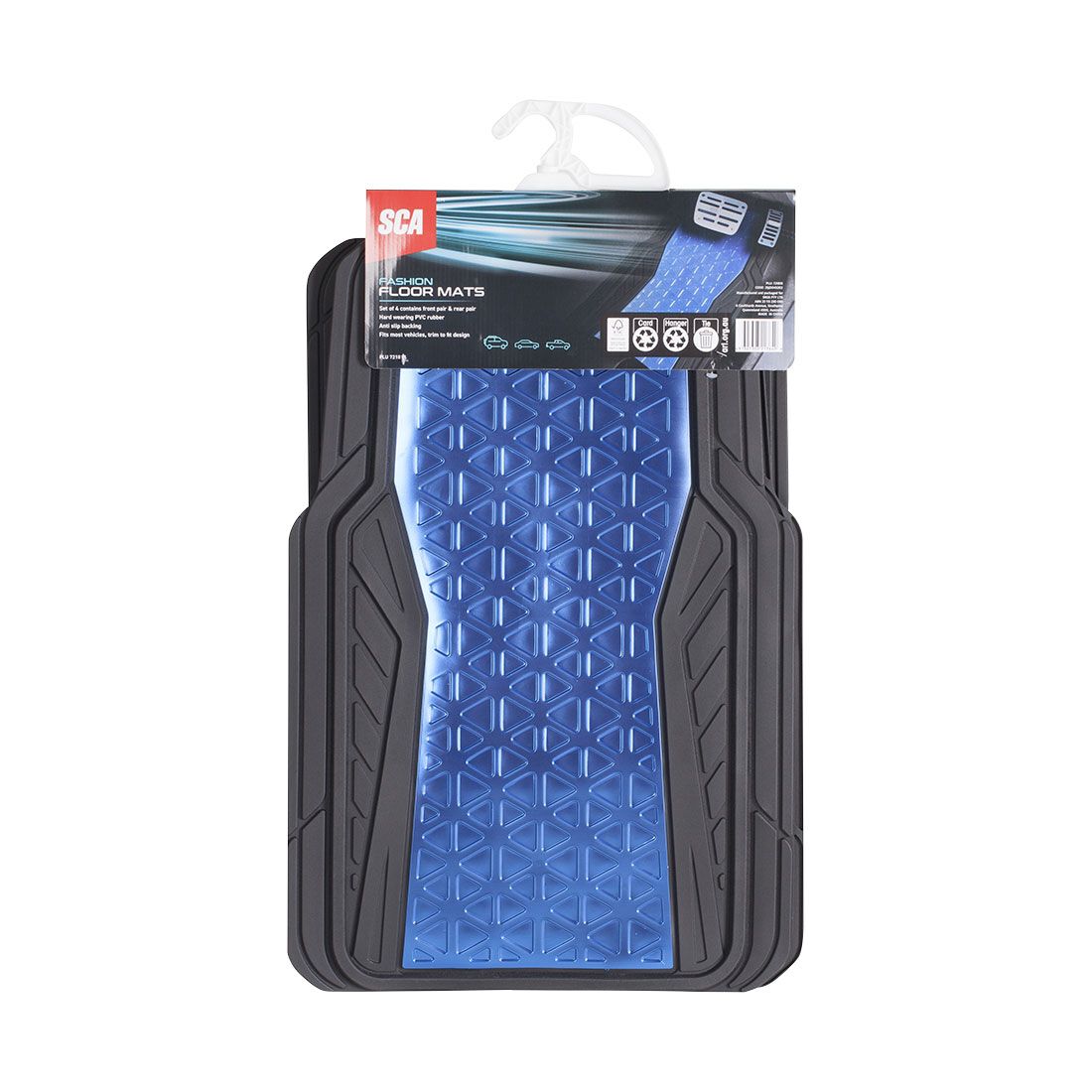 SCA Floor Mats PVC Rubber Pattern Blue Set of 4, , scaau_hi-res