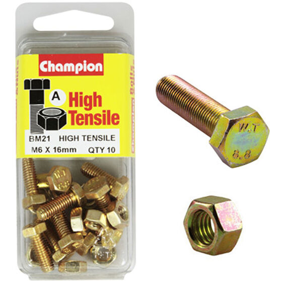 Champion High Tensile Bolts and Nuts - M6 X 16, , scaau_hi-res