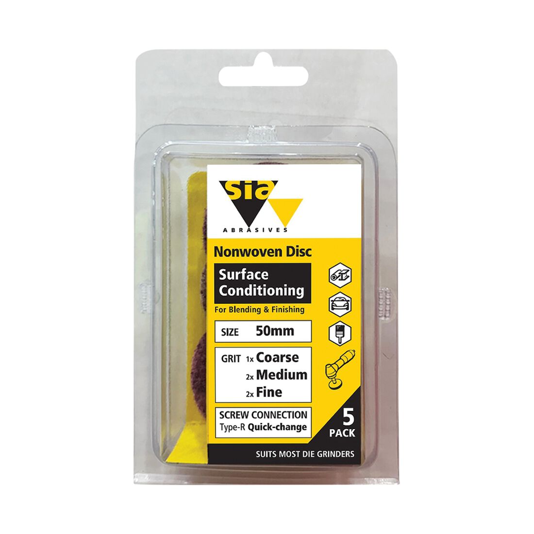 SIA Abrasives Non Woven Disc 50mm, 2820 Series, Quick Change Mixed, 5 Pack, , scaau_hi-res