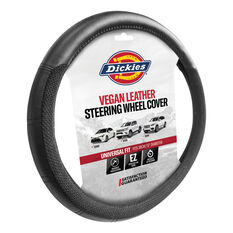 Dickies Premium Leather Look & Suede Steering Wheel Cover Black 380mm Diameter, , scaau_hi-res