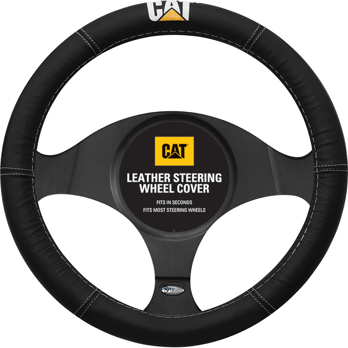 CAT Big Rig Semi Truck Steering Wheel Cover - Synthetic Leather, 17.5-18 Inch, Black