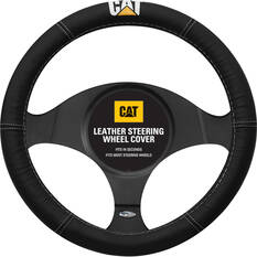 CAT Steering Wheel Cover Leather Black 380mm Diameter, , scaau_hi-res