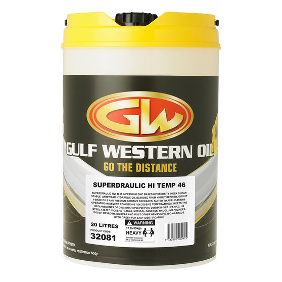 Gulf Western Superdraulic Hydraulic Oil - ISO 46, 20 Litre, , scaau_hi-res