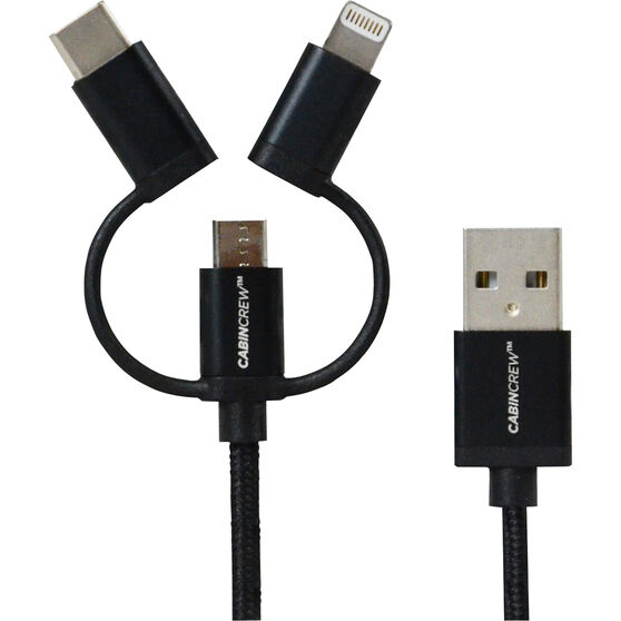 Cabin Crew Charging Cable Multi-Tip (Lightning/Type C/Micro USB) |  Supercheap Auto