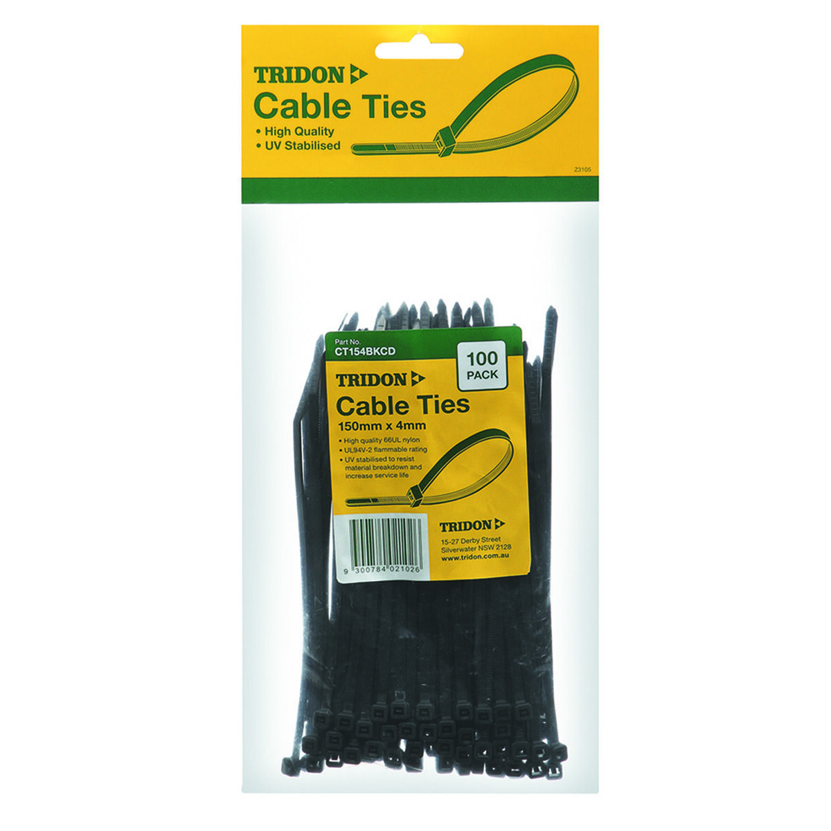 Tridon Cable Ties - Black, 150mm x 4mm, 100 Pack, , scaau_hi-res