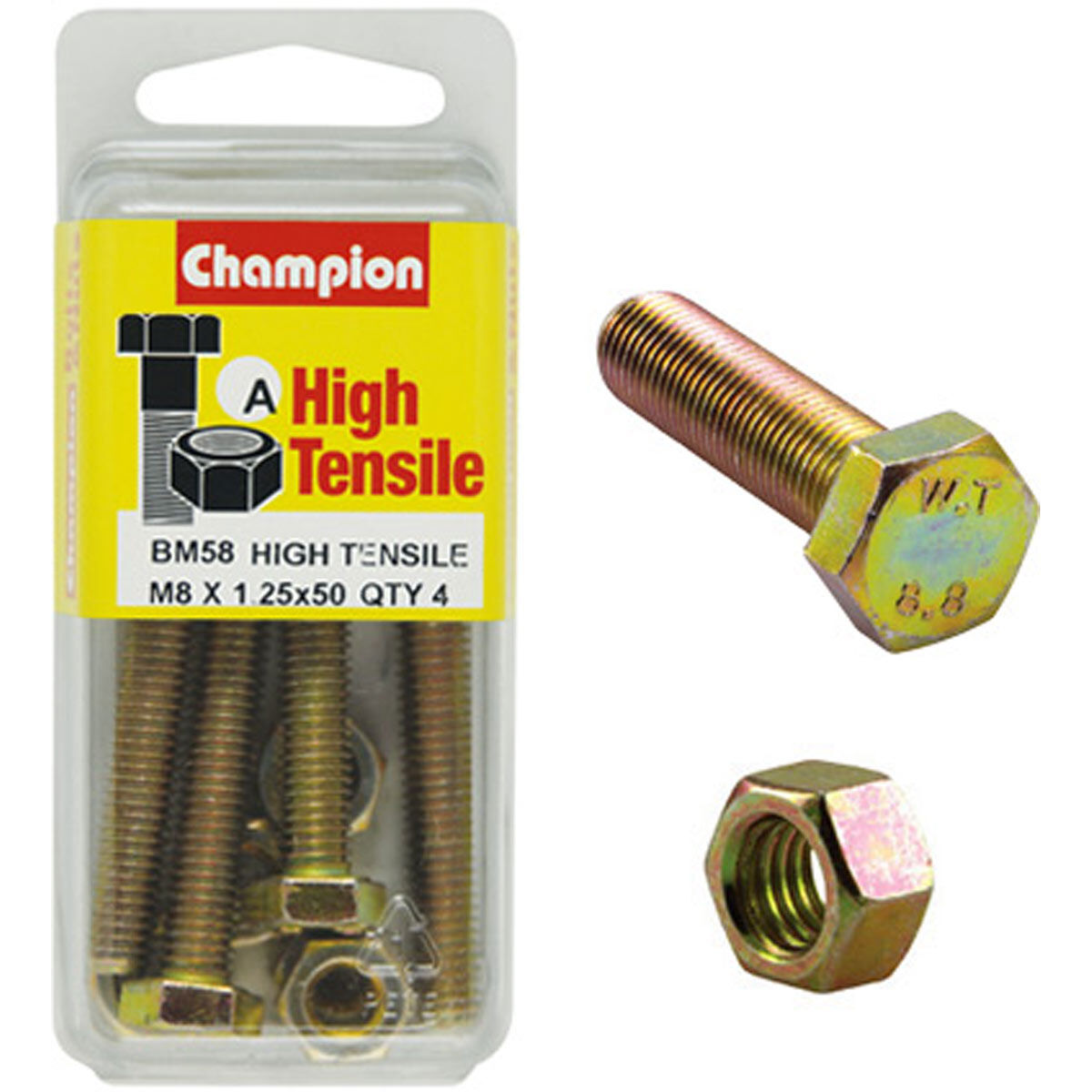 Champion High Tensile Bolts and Nuts BM58, M8x1.25 x 50mm, , scaau_hi-res