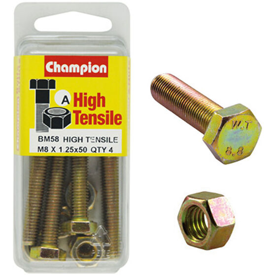 Champion High Tensile Bolts and Nuts BM58, M8x1.25 x 50mm, , scaau_hi-res