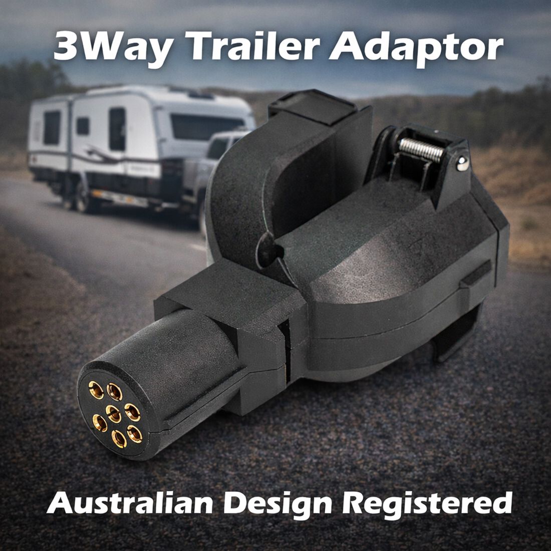 SCA Trailer Adaptor 3 Way 7 Pin Small Round Socket to 7 Pin Flat Plug, 7 Pin Large Round Plug, , scaau_hi-res