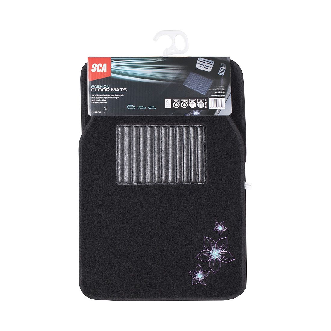 SCA Floor Mats Carpet Flower Purple & Aqua Set of 4, , scaau_hi-res