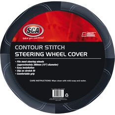 SCA Steering Wheel Cover - Contour Stitch, Grey, 380mm diameter, , scaau_hi-res