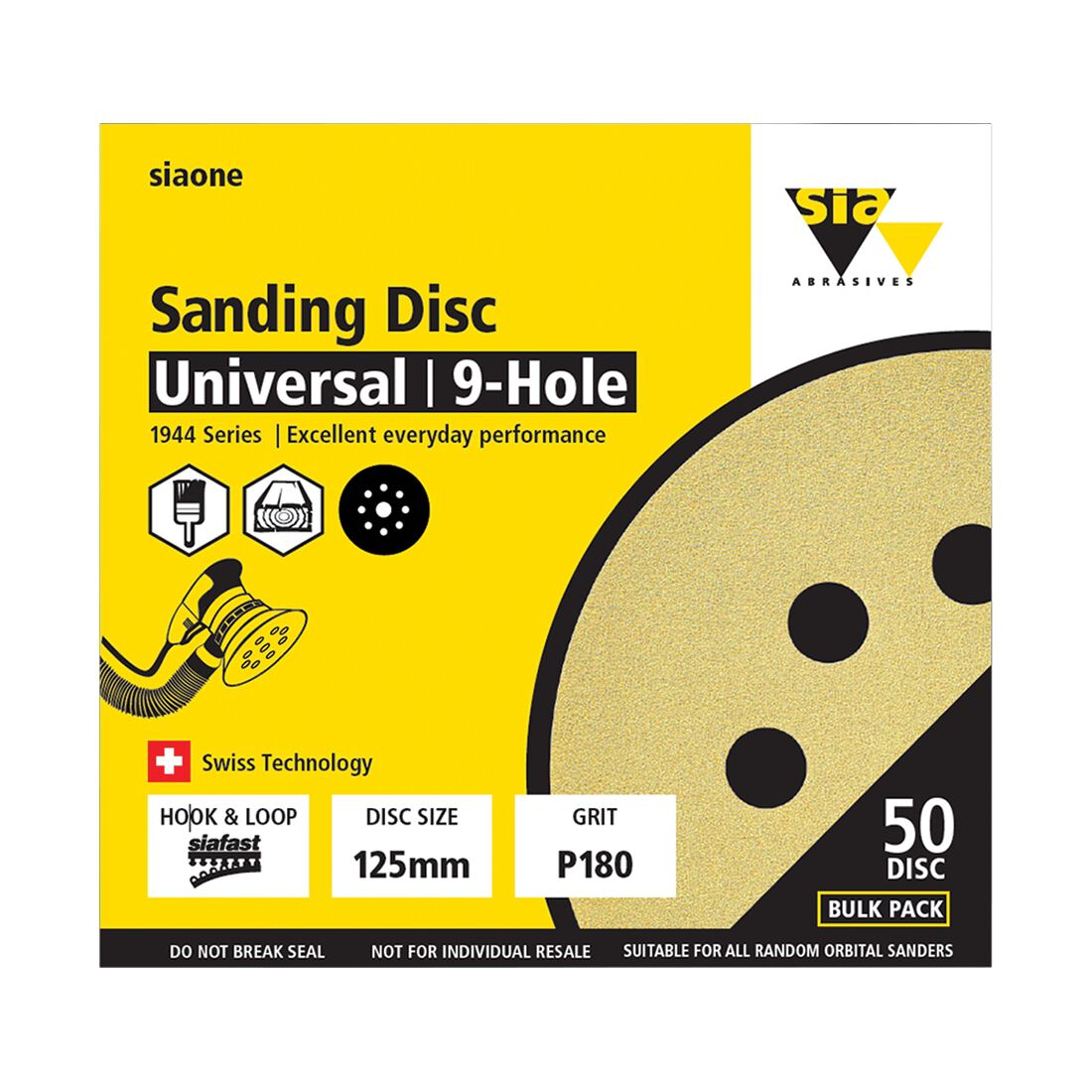 SIA Abrasives 125mm Sanding Disc, 1944 Series, 8 Hole, 120 Grit, 50 Pack, , scaau_hi-res