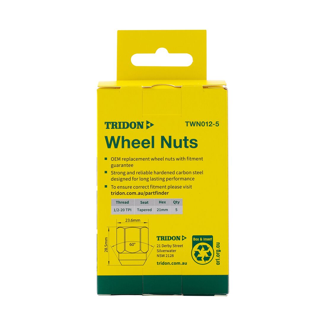 Tridon Wheel Nuts 1/2-20 TPI. Tapered Seat. Open Ended Nut. 21mm Hex. Black Finish, , scaau_hi-res