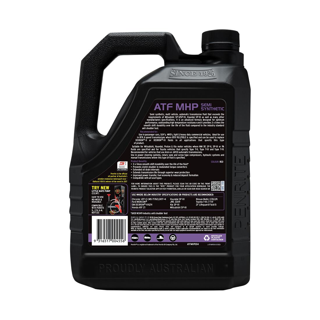 Penrite Automatic Transmission Fluid - Semi-Synthetic, MHP, 4 Litre, , scaau_hi-res