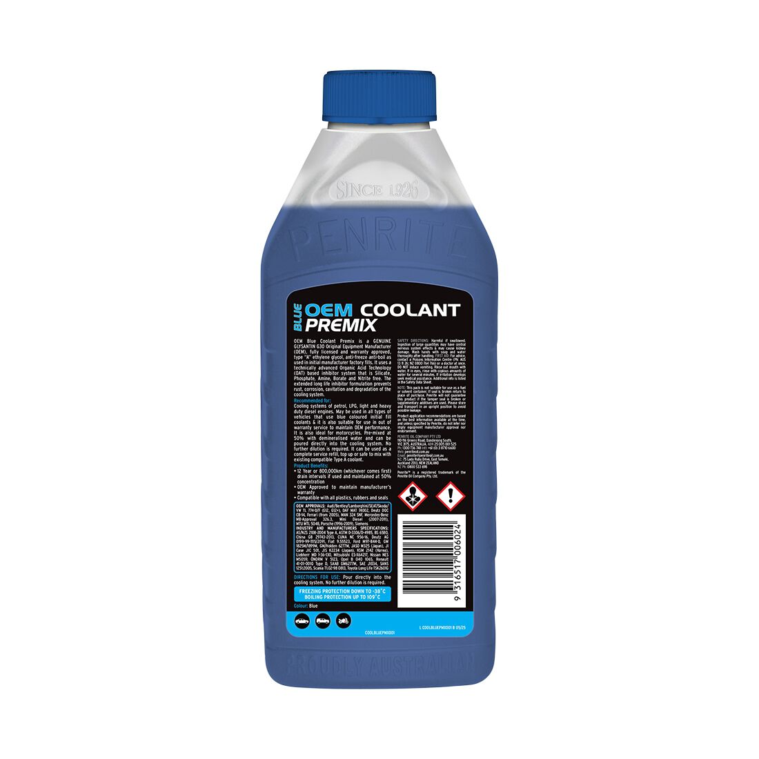 Penrite Blue Long Life Anti Freeze / Anti Boil Coolant Premix - 1 Litre, , scaau_hi-res