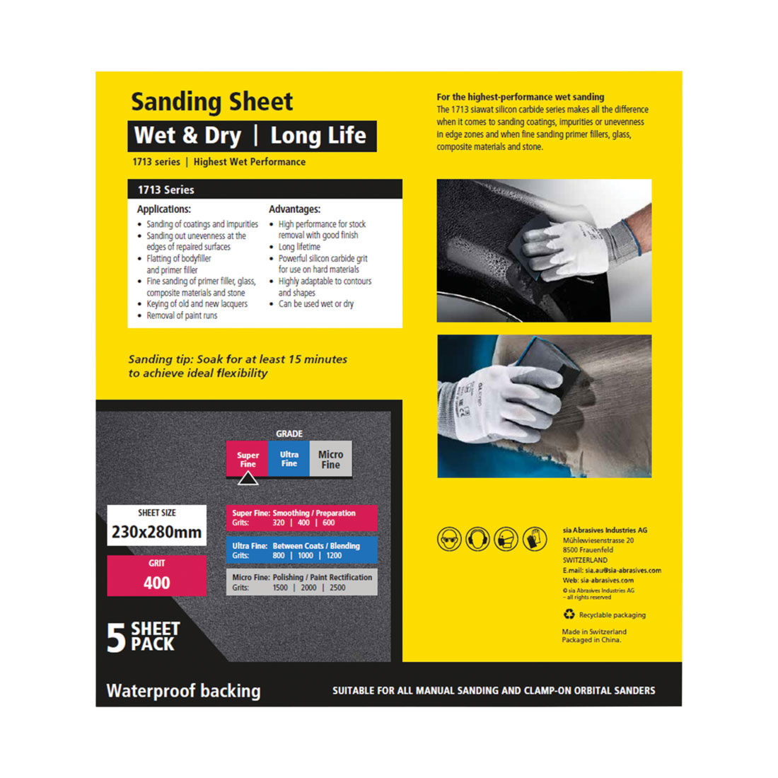 SIA Abrasives Sandpaper 5 Pack P400 - Siawat 1713, , scaau_hi-res
