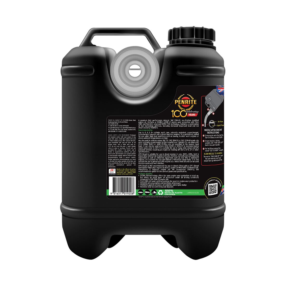 Penrite HPR Diesel Engine Oil - 20W-60, 10 Litre, , scaau_hi-res