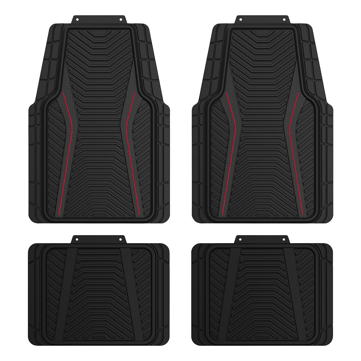 SCA Carbon Fibre PVC Car Floor Mats - Set of 4, Black/Red, , scaau_hi-res