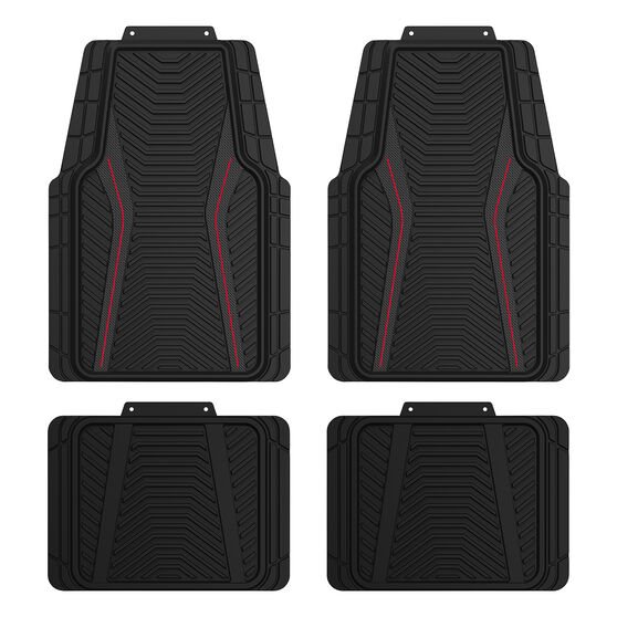 SCA Carbon Fibre Design Floor Mats with Red Piping Supercheap Auto