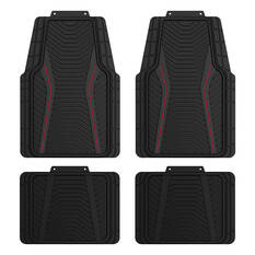 SCA Carbon Fibre PVC Car Floor Mats - Set of 4, Black/Red, , scaau_hi-res