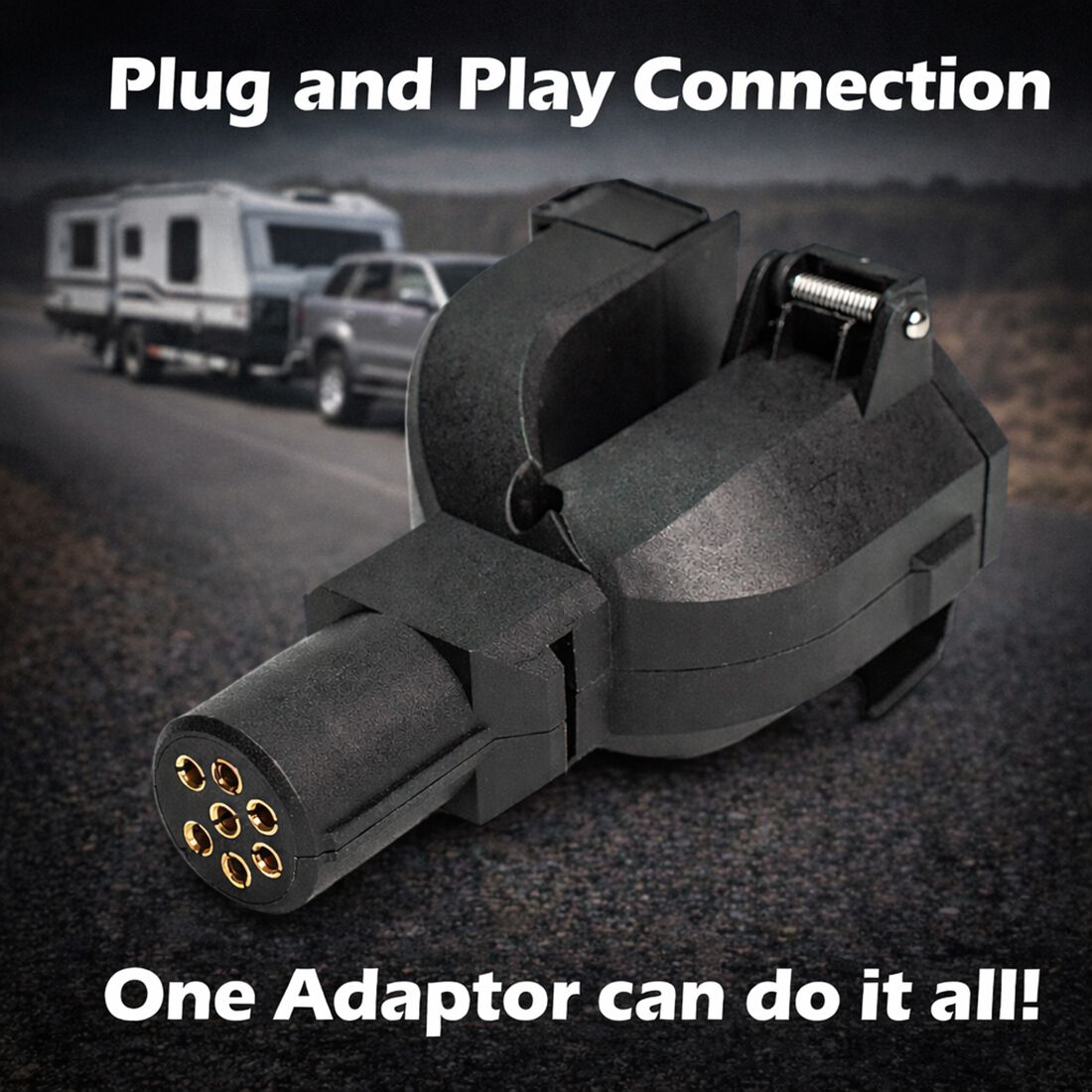 SCA Trailer Adaptor 3 Way 7 Pin Small Round Socket to 7 Pin Flat Plug, 7 Pin Large Round Plug, , scaau_hi-res