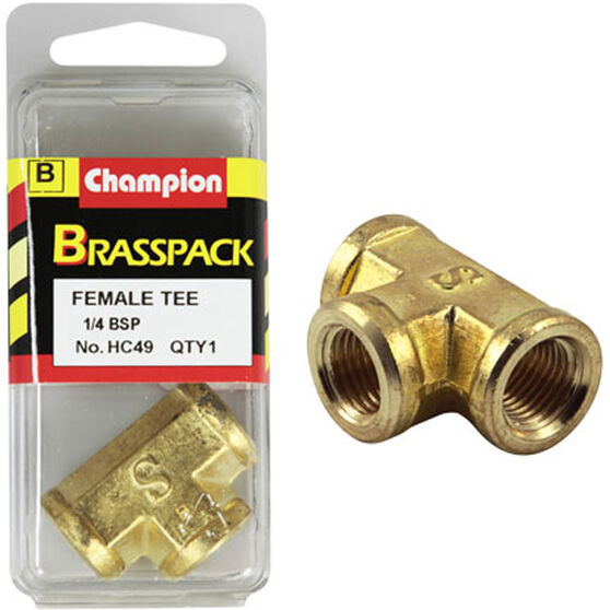 Champion Female T Pieces - 1 / 4 inch, Brass, , scaau_hi-res