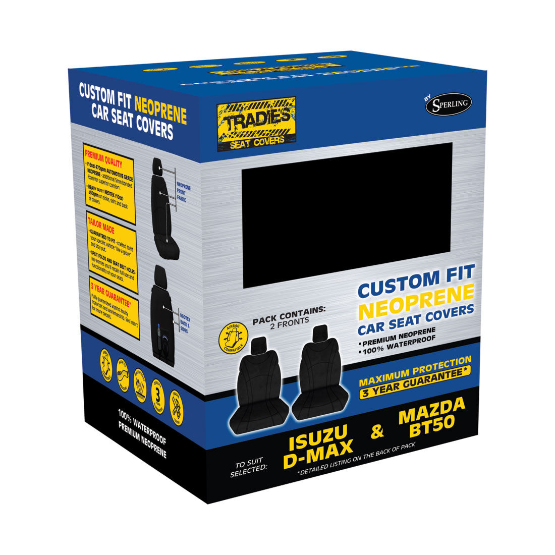 Getaway Neoprene Ready Made Seat Covers Front Pair Black suits BT50/DMAX, , scaau_hi-res