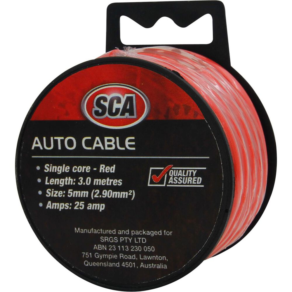 SCA Auto Cable 25 AMP, 5mm, 3m, Red Supercheap Auto