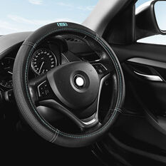 Skechers Air Cooled Memory Foam Steering Wheel Cover Black/Aqua 380mm diameter, , scaau_hi-res