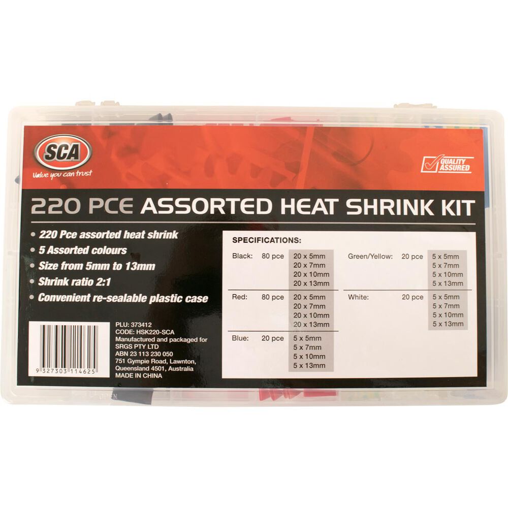 SCA Heat Shrink Tubing Assorted, 513mm, 220 Piece Supercheap Auto