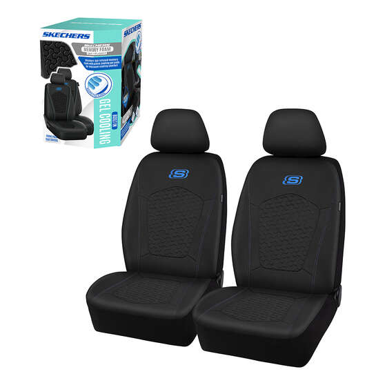 Skechers Gel Memory Foam Seat Covers Black/Blue Adjustable Headrests Airbag Compatible 30SAB, , scaau_hi-res