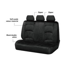 SCA Suede Velour Seat Covers Black Adjustable Headrests Rear Bench 06H, , scaau_hi-res