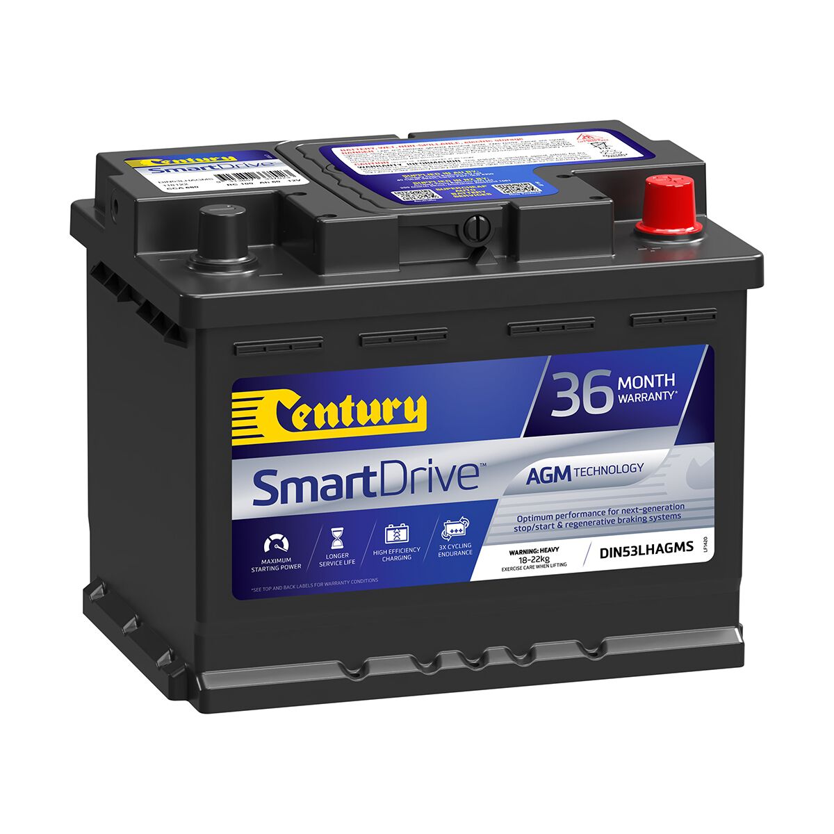Century SmartDrive Car Battery ISS Stop/Start AGM DIN53LHAGMS, Maintenance Free, 680CCA, , scaau_hi-res