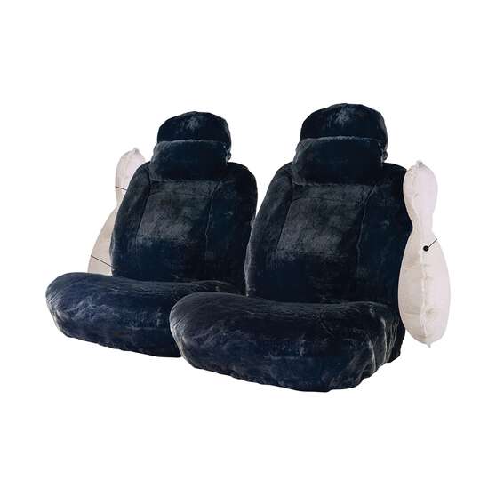 Platinum CLOUDLUX Sheepskin Seat Covers - Black Adjustable Headrests Size 30 Airbag Compatible, , scaau_hi-res
