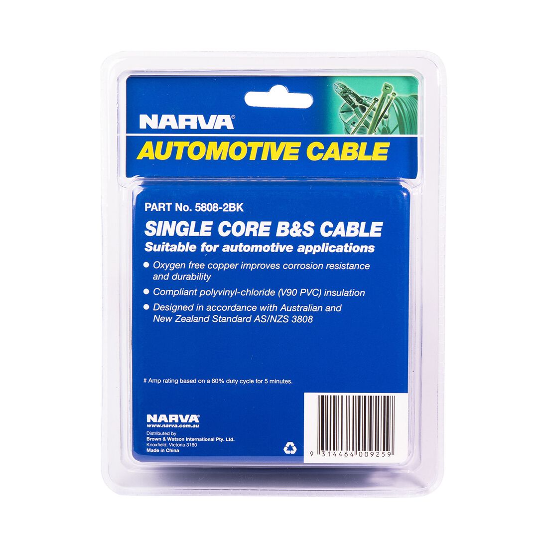 Narva Battery & Starter Cable, 100 Amp, 8mm x 2m - Black, , scaau_hi-res