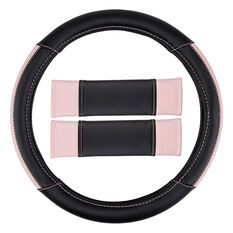 SCA Steering Wheel Cover PU/Woven Black/Pink 380mm Diameter, , scaau_hi-res