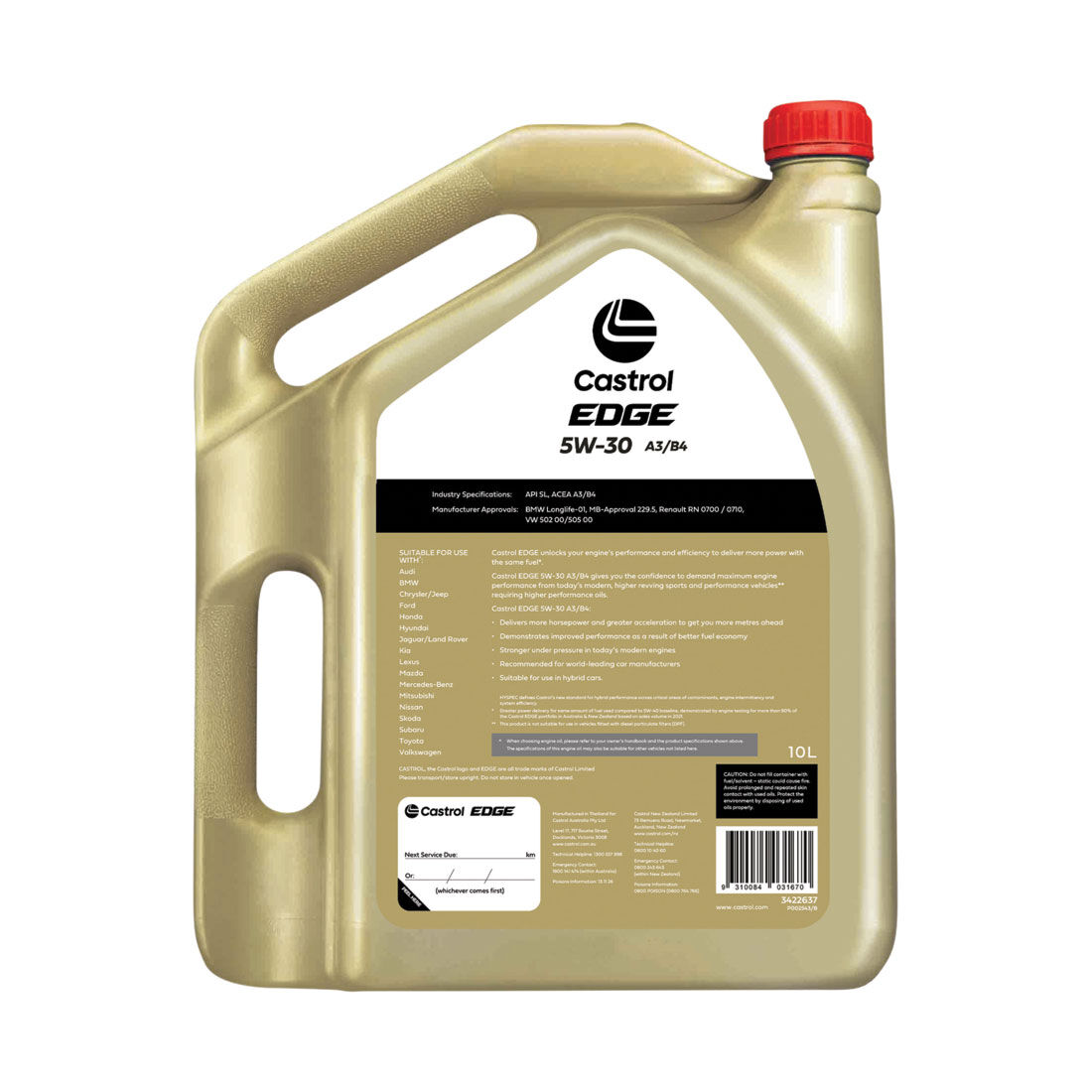 Castrol EDGE Engine Oil - 5W-30, A3/B4, 10 Litres, , scaau_hi-res