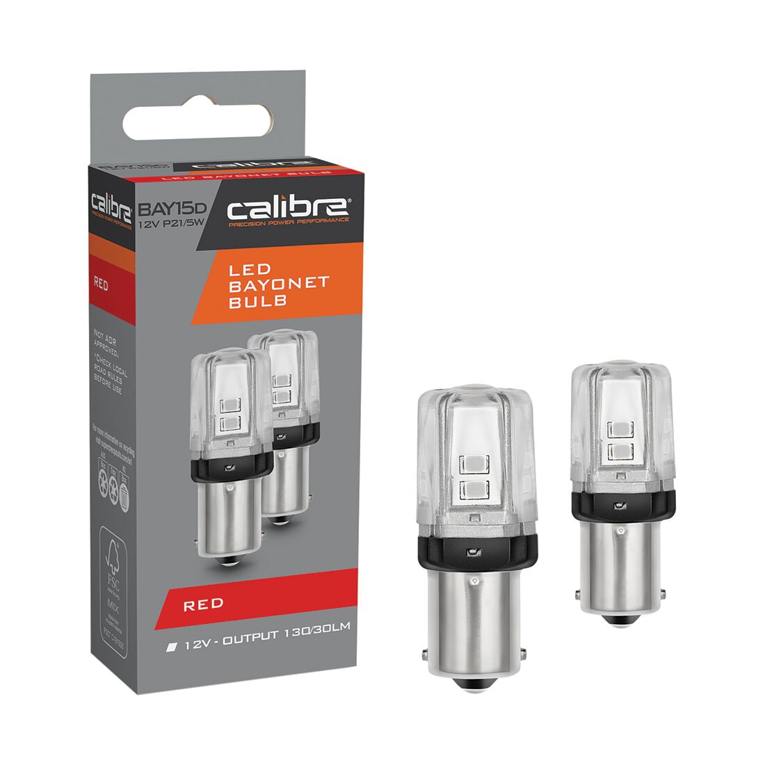 Calibre Automotive Globes - LED Red Bayonet 12V, P21/5W, BAY15D, , scaau_hi-res