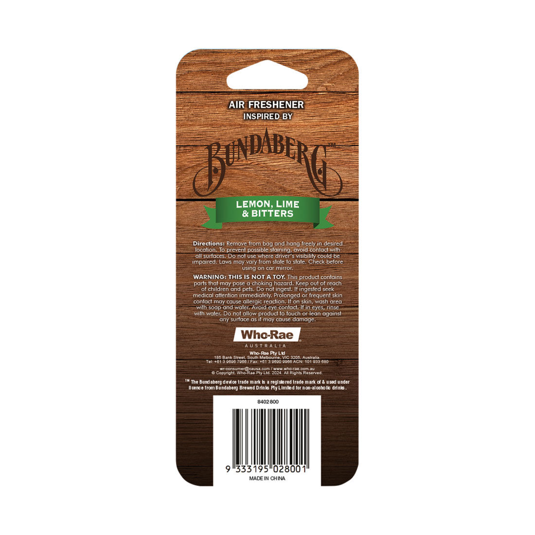 Bundaberg Carded Air Freshener - Lemon, Lime & Bitters, , scaau_hi-res