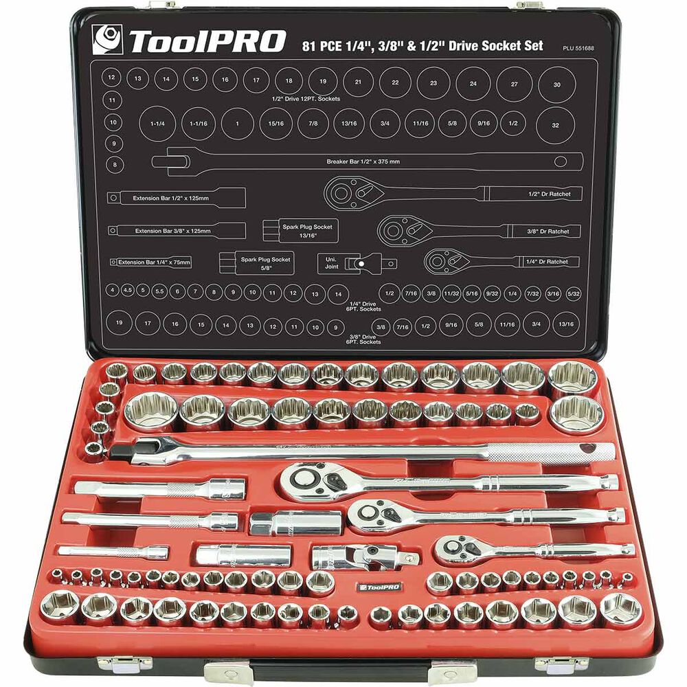 ToolPRO Socket Set 1 / 4 inch, 3 / 8 inch and 1 / 2 inch Drive