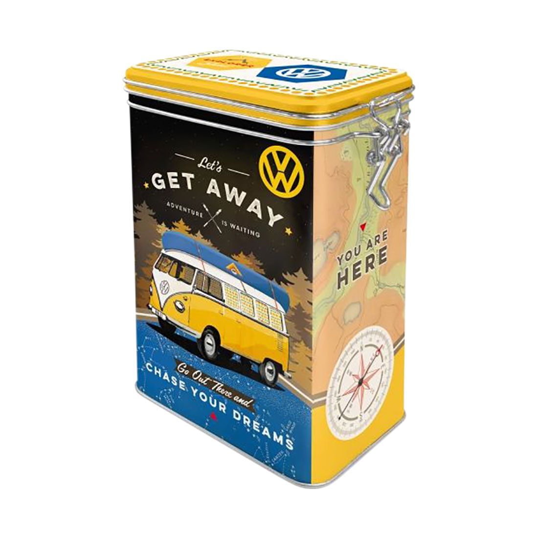 Nostalgic-Art Clip Top Tin Box - VW Kombi - Let's Get Away, , scaau_hi-res