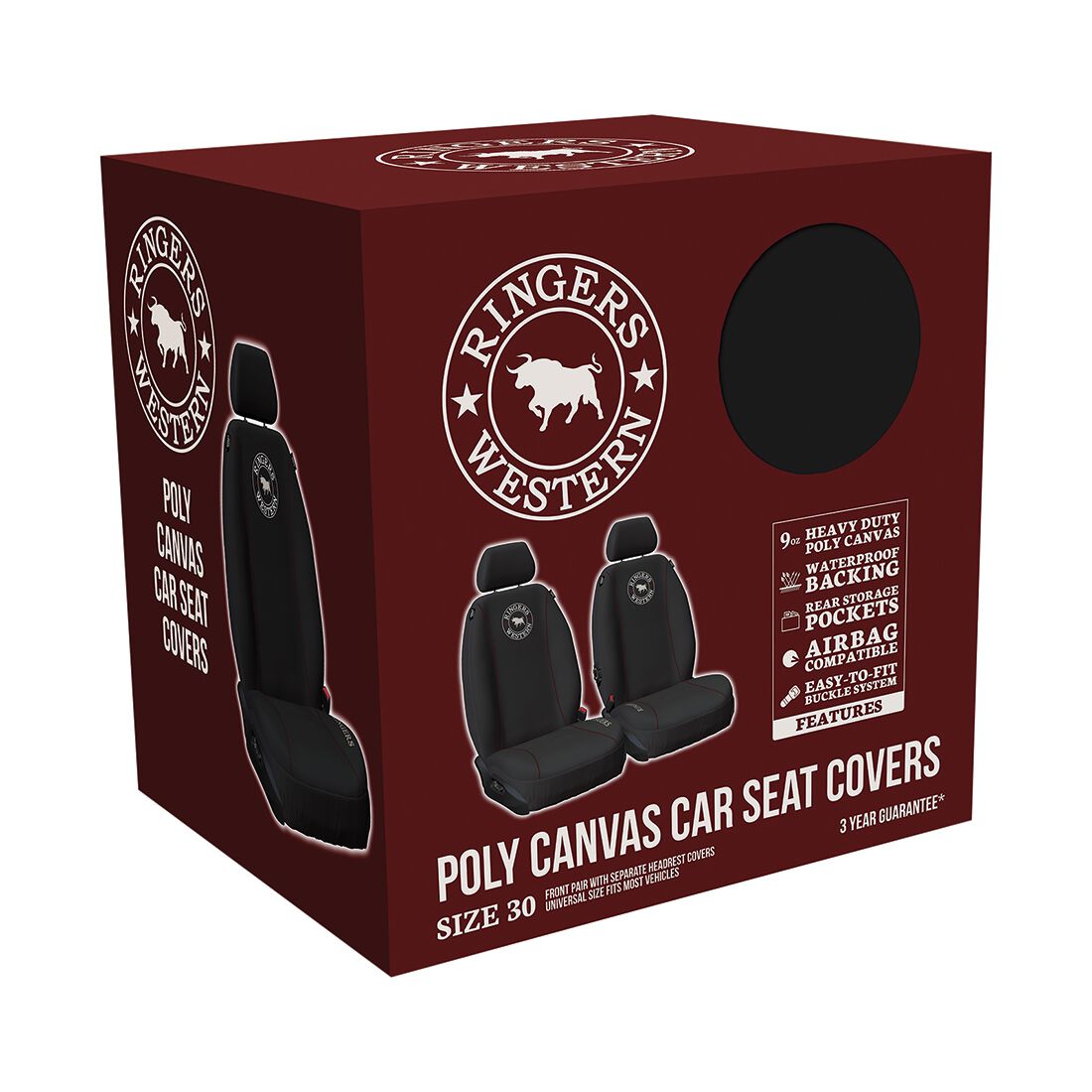 Ringers Western Poly Canvas Seat Covers Black Adjustable Headrests Airbag Compatible, , scaau_hi-res