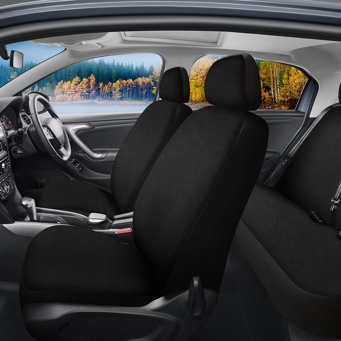 SCA Essentials Black Seat Cover Front And Rear Pack, Adjustable Headrests, Front Seat Airbag Compatible, , scaau_hi-res