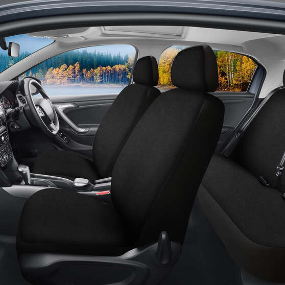 SCA Essentials Black Seat Cover Front And Rear Pack, Adjustable Headrests, Front Seat Airbag Compatible, , scaau_hi-res