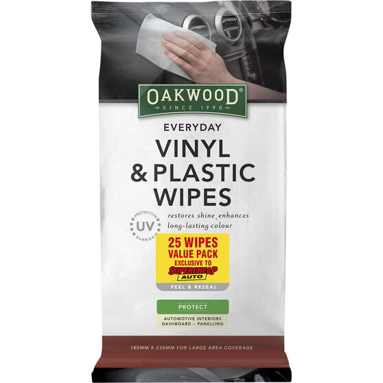 Oakwood Everyday Vinyl & Plastic Wipes 25 Pack, , scaau_hi-res