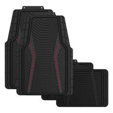 SCA Carbon Fibre PVC Car Floor Mats - Set of 4, Black/Red, , scaau_hi-res